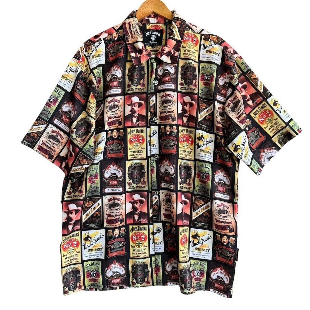 JACK DANIEL’S OLD No 7 BRAND Men’s Hawaiian Shirt Size L Dragonfly Clothing RARE